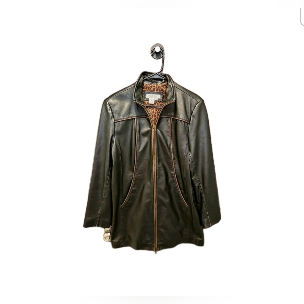 Vintage Y2k Coldwatercreek Leather Jacket Leopard Small Indie Sleeze Mob Wife